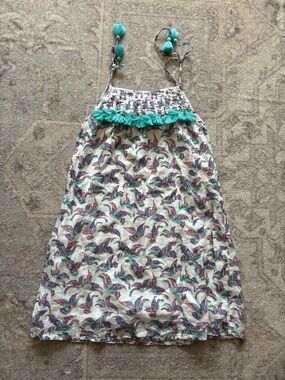 Egg size 8 Sleeveless Bird Print Sundress with Teal Tassel Trim